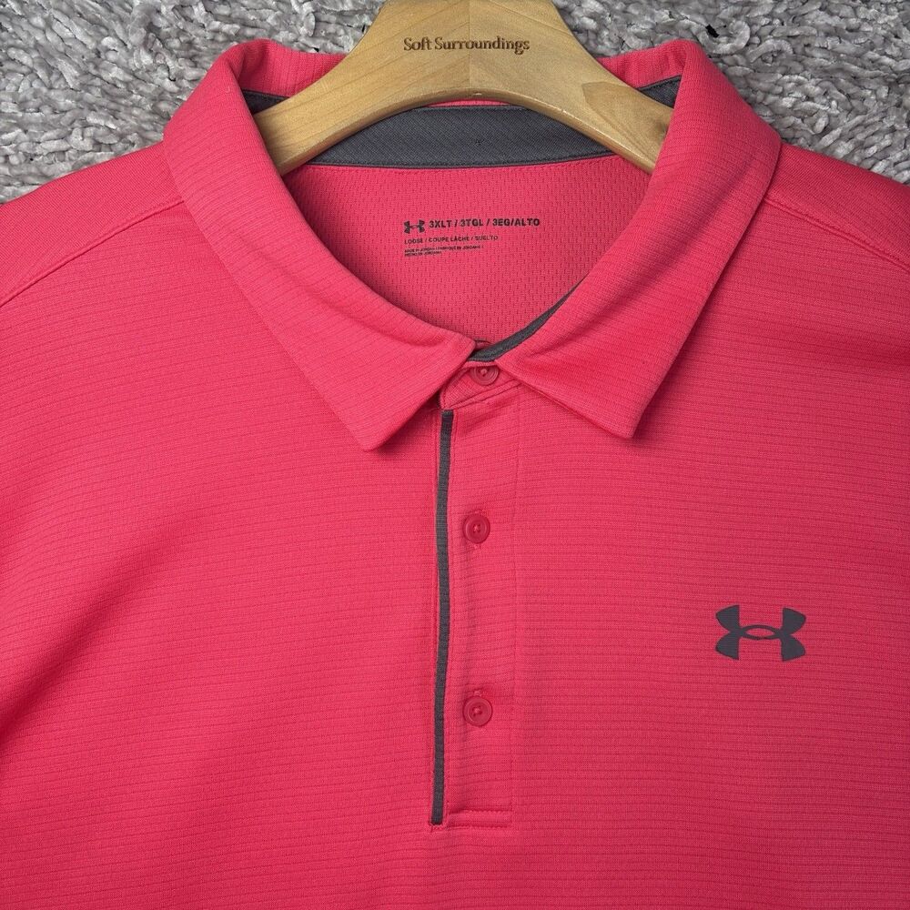 Under Armour Polo Shirt Mens 3XLT (TALL) Short Sleeve Pink Preppy Summer Golf